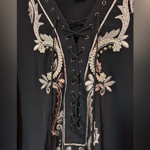 COCO CONTOURS Maxi Dress Embroidered Kaftan Tunic 100% Silk Black Small Kimono - Picture 4 of 6